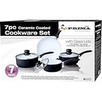 PRIMA 4 Ceramic Coated Cookware Set (Saucepan w/lid 16,18,20cm Frypan 24cm) Black, Beige, 16cm, 18cm, 20cm