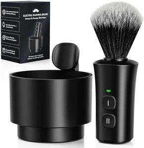 KAUGIC Electric Shaving Brush with Bowl, 2 Pack, Fast Spin-Drying, Synthetic Bristles