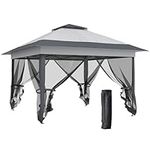 Outsunny 12' x 12' Foldable Pop-up Party Tent Instant Canopy Sun Shade Gazebo Shelter Steel Frame Oxford w/Roller Bag, Grey