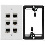 Wi4You RJ45 Wall Plate 6 Port, Single Gang Ethernet Wall Plate with Mounting Bracket and Full Shielded Cat6a Ethernet Jack,for Cat5 Cat5e Cat6 Cat6A Cables (6 port, 1 pack)