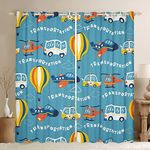 Plane Blackout Curtains 2 Panels 52"Wx63"L for Boys Girls, Cars Ambulance Curtains & Drapes, Aeroplane Helicopter Curtains, Cloud Blue Sky Window Curtains Rainbow Hot Air Balloon Bedroom Decor Blue