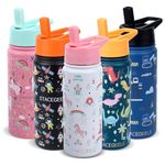 STACEGEELE Kids Stainless Steel Water Bottle with Straw Kids Insulated Water Thermos for School Kids Metal Water Bottles for Boys Girls Double Wall Vacuum Leak Proof BPA Free 18oz 550ml Princess