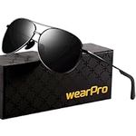 wearPro Polarised-Sunglasses-Mens-Womens-Pilot Sunglasses Unisex UV400 Protection Polarized Sun Glasses Black Sunglasses Unisex Classic Vintage Style Ultralight Shades For Driving (Black)