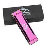 EastRock Harmonica 10 Holes 20 Tunes, Harmonica Key of C, Harmonica Mouth Organ for Beginner Adults Kids, Mini Blues Harmonica with Case and Cleaning Cloth (10 Holes, Pink)