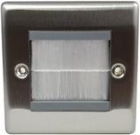 Nexus NBSEMS2 Metal Brushed Steel Single Gang Electrical Faceplate with Grey Brush Module - Neat and Tidy Network Solution for Home or Office