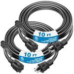 Kasonic 10 Feet Outdoor Extension Cord, ETL Listed, SJTW 16AWG/13A 3 Prong Power Cord, NEMA 5-15P to NEMA 5-15R, Black, 2 Pack