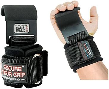 (MEN-Wrist Size Large, Black With Metal Logo) - Heavy Duty PRO Lifting Hooks Neoprene Padded Wrist Wraps With Heavy Duty Steel Hooks Power Weight Lifting Training Gym Grips Straps Wrist Support Bandage Set of 2 300KG Pull Rating .