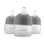 Nanobébé Flexy Silicone Baby Bottle, Anti-Colic, Natural Feel, Non-Collapsing Nipple, Non-Tip Stable Base, Easy to Clean 3-Pack, Gray, 5 oz