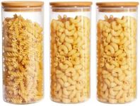 Glass Storage Jars with Lids High Borosilicate Glass Clear Airtight Food Storage Container Jar with Sealing Lid, Tea, Coffee Beans, Flour, Candy, Cookie, Spice, Cereal (1000ML-3Pcs)