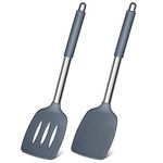 Silicone Spatula, Joyfair Stainless Steel Spatula Pack of 2, Cooking Turner/Non Stick Kitchen Slotted Spatula Ideal for Fish, Eggs, Pancakes, Heat Resistant & Dishwasher Safe, Grey