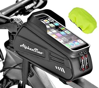 Alphantino Bike Phone Holder Bag - Waterproof Bicycle Frame Bag Hard Case Large Capacity Top Tube Front Frame Cycling Mount Accessories Pouch, TPU Touch-Screen & Sun-Visor (Red Zipper)