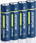 JESSPOW 4 Pack 3.7 Volt Button Top Rechargeable Batteries,Lithium Battery 3300mAh for Flashlights, Headlamps, Doorbells, RC Cars,Outdoor Garden Lights