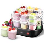 Nutrichef NCKN128G17 Automatic Yogurt Maker-Includes 5 oz. 17 Reusable Cups with Lids Instant Storage, Black