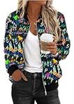 Zeagoo Women's Bomber Jacket Casual Coat Zip Up Outerwear Windbreaker with Pockets S-XXL, Colorful-1, Small