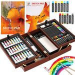 Art Supplies, Deluxe Wooden Art Set in Portable Case, Crafts Drawing Painting Coloring Kit with 2 Sketch Pads, Creative Gift Box for Adults Artist Beginners Kids Girls Boys