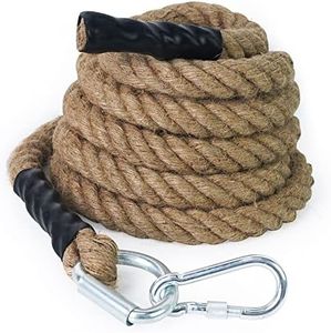 Aoneky Gym Climbing Rope with Clip, 30mm/40mm /50mm, 3-9M, Jute Battle Rope for Training, Fitness, Strengthen Muscle Power Inddor Outdoor