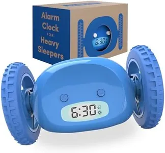 CLOCKY Extra Loud Alarm Clock for Heavy Sleepers on Wheels Rolls Runaway Vibrating Easy To Set Super Smart Snooze Digital Bed Shaker Alarm Clock Funny Gift for Adults Kids Teens Bedrooms (Blue Wheels)