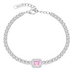 Uloveido Rectangle Pink CZ & Round White CZ Tennis Bracelet Adjustable Eternity Bracelets for Women Y4295 (Pink)