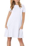 YMING Ladies Short Sleeve Casual Dress Summer Dress Long Shirt Dress White S/UK 10