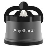 AnySharp Pro Metal Knife Sharpener, Hands-Free Safety, PowerGrip Suction, Sharpens All Kitchen Knives, Ideal for Hardened Steel & Serrated, World's Best, Compact, One Size, Matte Grey, Metal