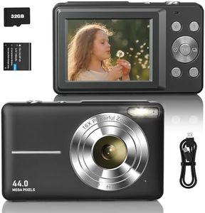 Sevenat Cámara de Fotos FHD 1080P 44 MP, Cámara Digital compacta con Tarjeta de 32 G, Zoom Digital de 16 x, para niños, Mayores, niñas, Principiantes, Adolescentes (Negro)