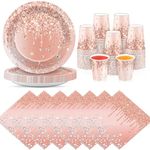 72pcs Rose Gold Party Tableware Set, Rose Gold Paper Plates Cups and Napkins, Disposable Dinnerware Party Supplies for Wedding, Picnic, BBQ, Restaurant and Party Supplies Table Decorations