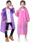 YUNLOVXEE Raincoat Rain Poncho for Kids, 2-5 Pack Reusable EVA Rain Coats for 6-14 Boys Girls, Rain Jackets Gear with Hood