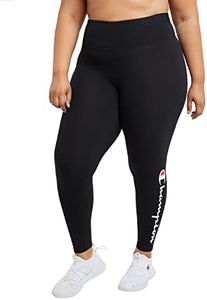 Champion Women's Leggings, Authentic, Moisture Wicking, 7/8 Leggings, 25.5" (Plus Size), Black Script, 3XL Plus