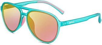 Jefoo Polarized Aviator Sunglasses for Women Men Retro Trendy Sports Sunglasses for Outdoor UV400 Protection, Green Frame / Pink Revo Lens, 5.51inch*5.51inch*1.97inch