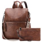 RAVUO Backpack for Women, Anti Theft Leather Rucksack Convertible Ladies Shoulder Bag Handbag with Guitar Shoulder Strap,Coffee