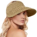 Women's Wide Brim Beach Sun Hat Foldable Straw Brimmed Golf Visor, Brown Mix