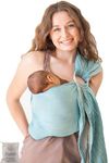 Ring Sling Baby Carrier 100% Cotton Muslin Front and Chest Newborn to Toddler Carrier and Baby Sling (Grey Turquoise)