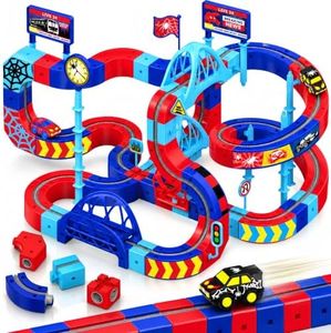 Electric Train Set for Kids - 112Pcs 3D Spider Race Track Set with 2 Spider Electric Cars, Spider Toys for Boys 4-6, STEM Educational Building Toys, Birthday Gifts for 3 4 5 6 7 8 Year Old Boys