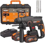 WORX Nitro 18V(20V MAX) Cordless Rotary Hammer Drill WX381.2 Brushless Drill, SDS Plus, Max. Impact Energy 2.0 J, 3 Functions, Anti-Vibration, PowerShare, 2 * 4.0Ah Battery, 1 * 2A Charger
