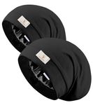 SECZIPE 2pcs Silk Satin Bonnet Hair Wrap for Sleeping, Adjustable Strap Curly Natural Hair Night Caps for Women Men(Black&Black)