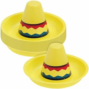 Fun Express Mini Plastic Sombrero Hats - Set of 12 - Chips n Dip, Candy Bowls and Party Favors - Great for Cinco De Mayo, Taco Night and Other Fiesta Gatherings