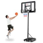 Goplus Portable Basketball Hoop Goal System, 4.25FT-10FT Height Adjustable, 44 Inch Shatterproof Backboard, 18" Basket Rim, Wheels, Fillable Base. Basketball Stand for Youth Adults Indoor Outdoor