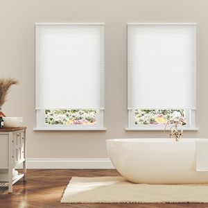 Vinyl Mini Blinds 1-Inch Cordless Light Filtering Blind for Windows - Starting at $15.99 - (Over 400 Custom Sizes) Vinyl Blinds, Mini Blinds, Window Blinds Cordless, White - 18" W x 36" H