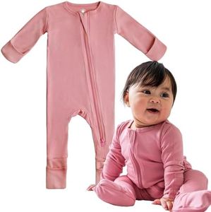 DREAMLAND BABY Bamboo Viscose Baby Pajamas (0-24 months). Ultra Soft Viscose Sleepers with 2-Way Zipper, Mitten & Foot Cuffs Dusty Rose