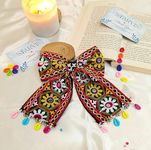 Starvis Navratri Special Hair Bow Clip – Festive Accessories for Garba & Dandiya Night, Hair Bows clip, Traditional Embroidered Bow for Women & Girls, Kutchi Lace Hair Clip, Navratri bow hair clip,Hair Clip for Women & Girls, Navratri Accessories (Large Flower- 1 Bow)