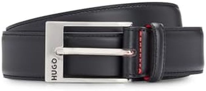 HUGO Mens BARNEY Logo-buckle belt in leather, Black001, 100