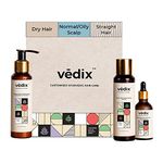 Vedix Customized Hair Fall Control & Dandruff Care Regimen for Dry Hair- Normal-Oily Scalp & Straight Hair, 3 Product Ayurvedic Hair Care Kit-Ayurvedic Hair Oil, Shampoo, Hair Growth Serum, Off White