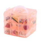 PUHBRHY Jewellery Organisers Plastic 3 layer 18 Grid Square Portable Transparent Storage Detachable Box Organizer Case for jewelry sewing button earrings Hair (18 Grid- Orange)