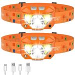 LHKNL Headlamp Flashlight, 1200 Lumen Ultra-Light Bright LED Rechargeable Headlight with White Red Light,2-Pack Waterproof Motion Sensor Head Lamp,8 Modes for Outdoor Camping Running Fishing- Orange