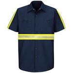 L&M Men's Hi Vis Short Long Sleeve Industrial Work Shirt Reflective HIGH Visibility, Navy_short Sleeve, XX-Large