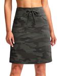 SANTINY Women's 20'' Knee Length Skorts Skirts 6 Pockets High Waisted Drawstring Long Athletic Tennis Golf Skirt Women, Green Camo, Medium