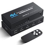 NEWCARE HDMI Switch 4 in 1 Out 4K@60Hz, 4x1 HDMI Switcher with IR Remote, 4 Port HDMI Selector Box Support HDMI2.0, Dolby Vision/Atmos, HDR10 for Switch,Xbox, PS5/4, Roku, Fire Stick