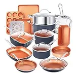 Gotham Steel 20 Pc Pots and Pans Set, Bakeware Set, Ceramic Cookware Set for Kitchen, Long Lasting Non Stick Pots and Pans Set with Lids Dishwasher / Oven Safe, Non Toxic-Copper