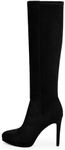 Modatope Knee High Boots Women Platform Boots Pointed Toe Tall Boots 4 In Stiletto High Heel Long Boots Side Zipper Dress Knee High Boots, Black Suede, 7