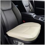 povtii Car Seat Bottom Cover, Comfortable Leather Auto Front Seat Button Cushion with Pocket, Anti-Slip and Wrap Around The Bottom Vehicle Seat Protector, Universal Car Accessories (Beige)